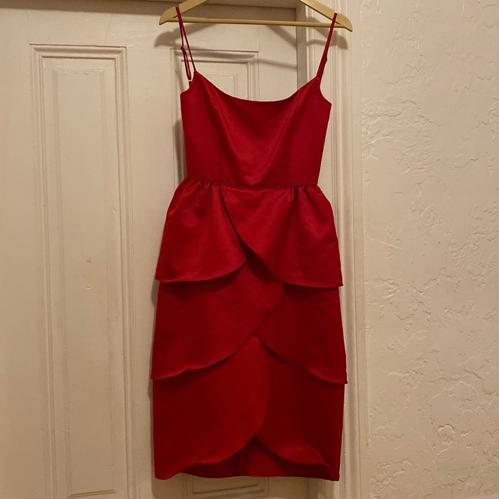 Vintage Betsey Johnson Size 4 Red Satin Short/Knee Length Evening Dress